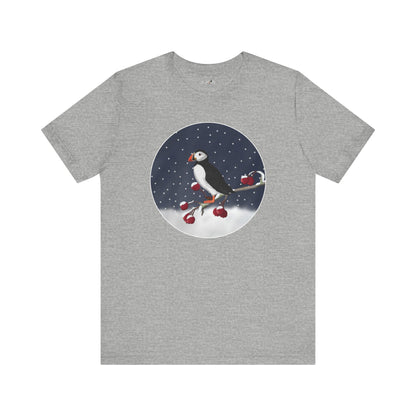 Puffin on a Winter Branch Birdwatcher Christmas Bird T-Shirt