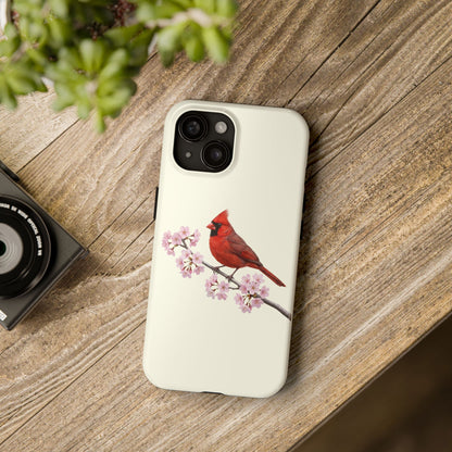 Northern Cardinal & Cherry Blossom Tough iPhone Case Creamy White