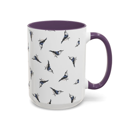 Nuthatch All-Over Pattern Accent Mug | Colorful Bird Lover Gift for Birdwatchers