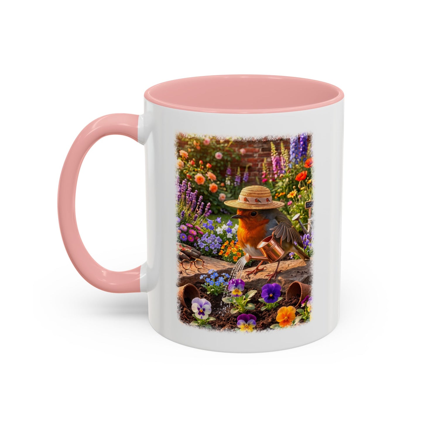Robin Rosi Watering Flowers Mug for Bird Lovers