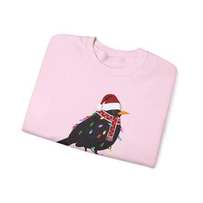 Blackbird with Fairy Lights Santa Claus Christmas Bird Sweatshirt