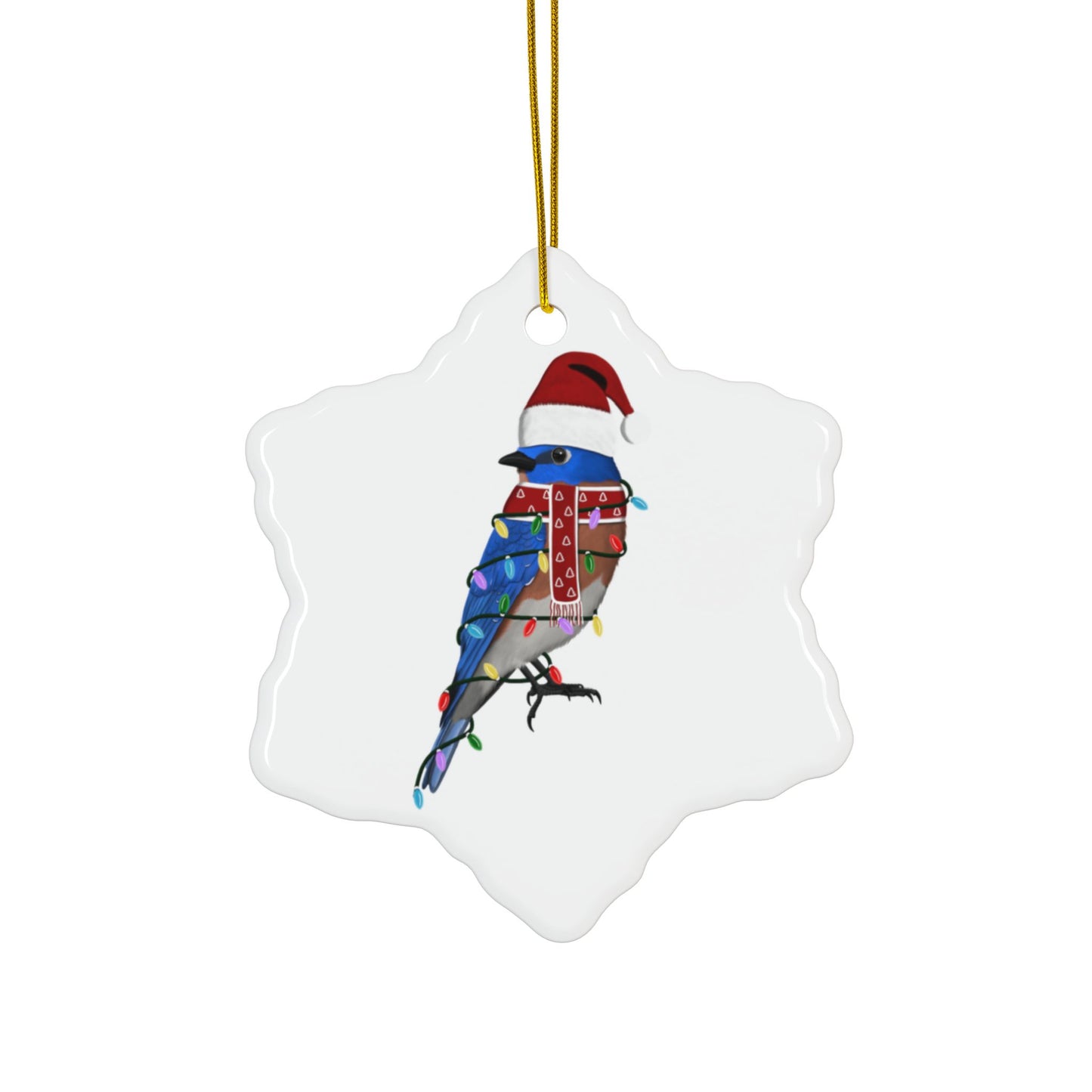 Bluebird as Santa Ceramic Bird Christmas Ornament | Durable Double-Sided Bird Lover Decor