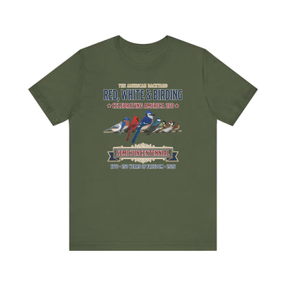 Red, White & Birding Vintage T-Shirt | America 250 Backyard Birds on bird lover background