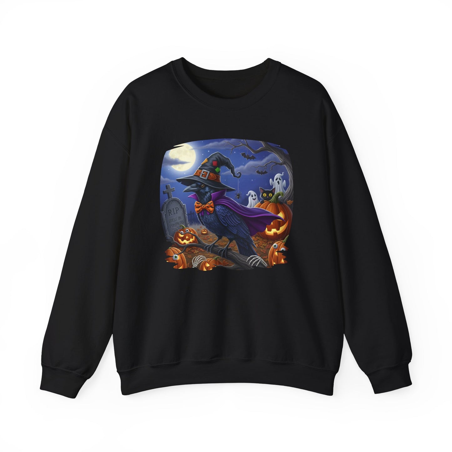 Black Raven Halloween Bird Sweatshirt - Spooky Halloween Costume for Bird Lovers