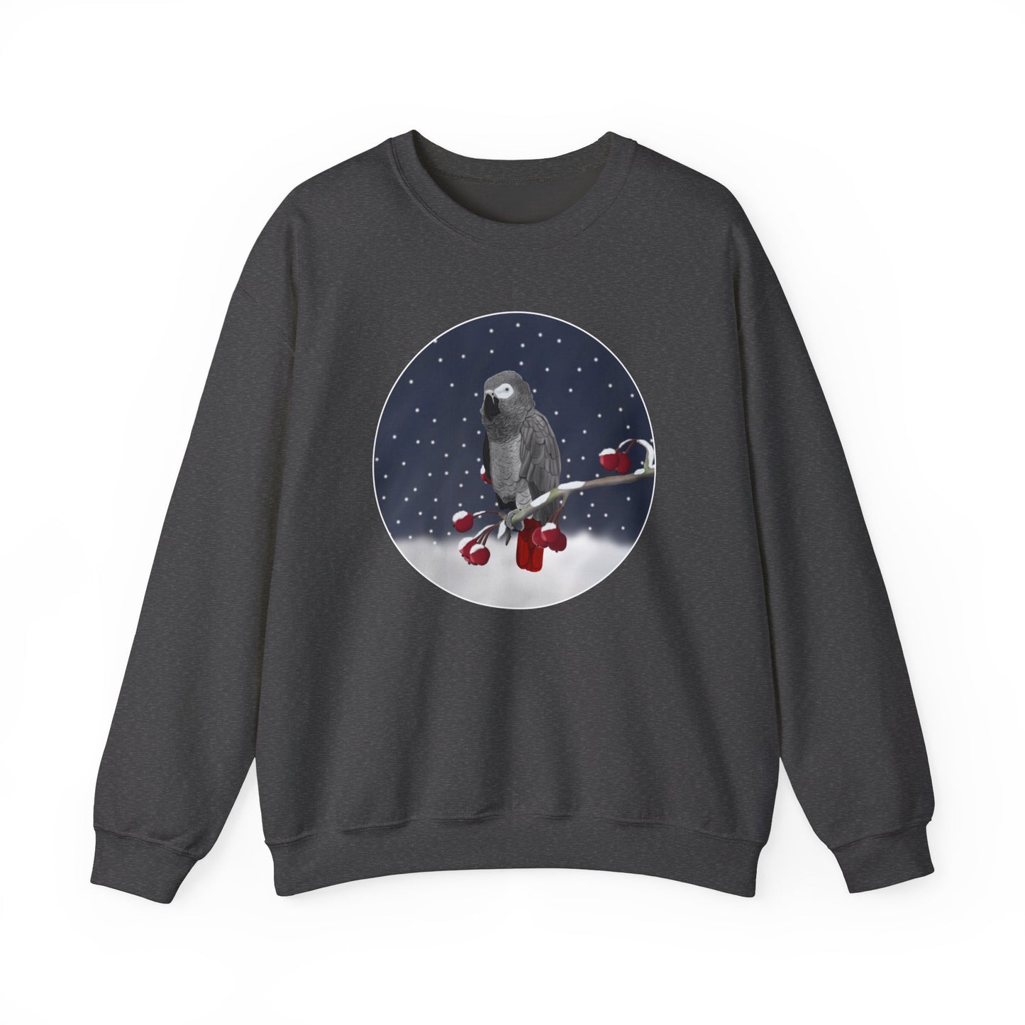 Grey Parrot on a Winter Branch Birdwatcher Christmas Bird Sweatshirt