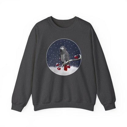 Grey Parrot on a Winter Branch Birdwatcher Christmas Bird Sweatshirt