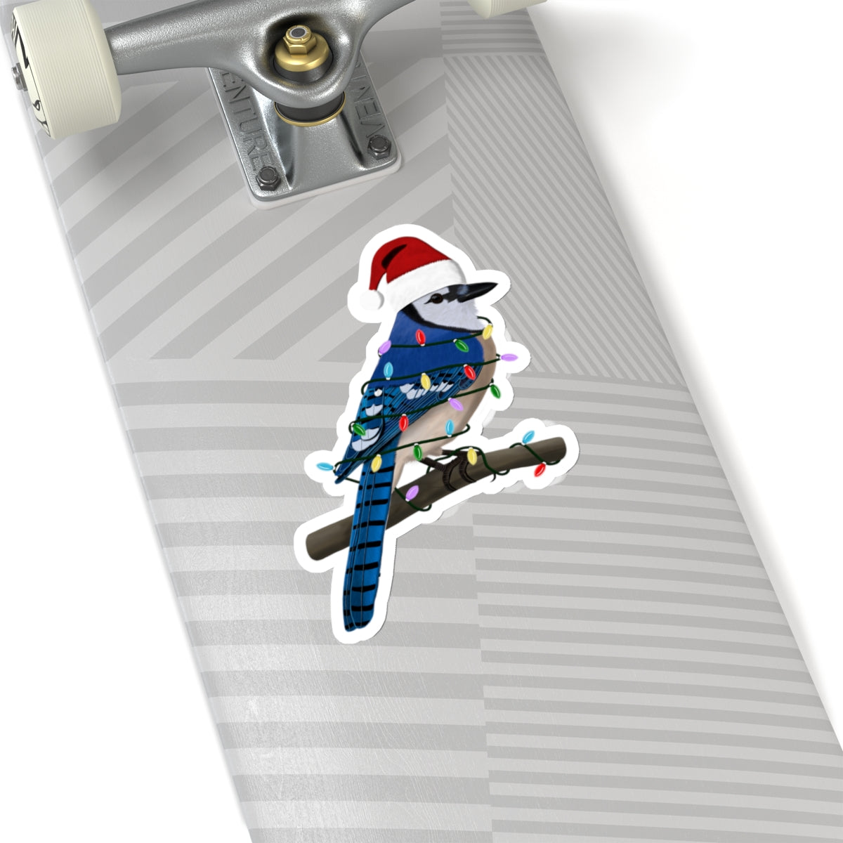 Blue Jay with Fairy Lights and Santa Claus Hat Christmas Bird Sticker