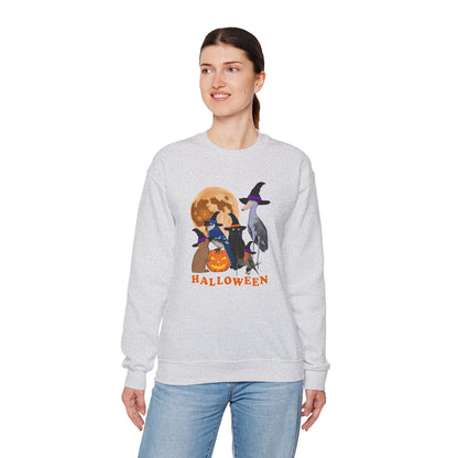 Blue Jay Robin Shoebill Rabbit with Cat and Bunny Halloween Bird Sweatshirt