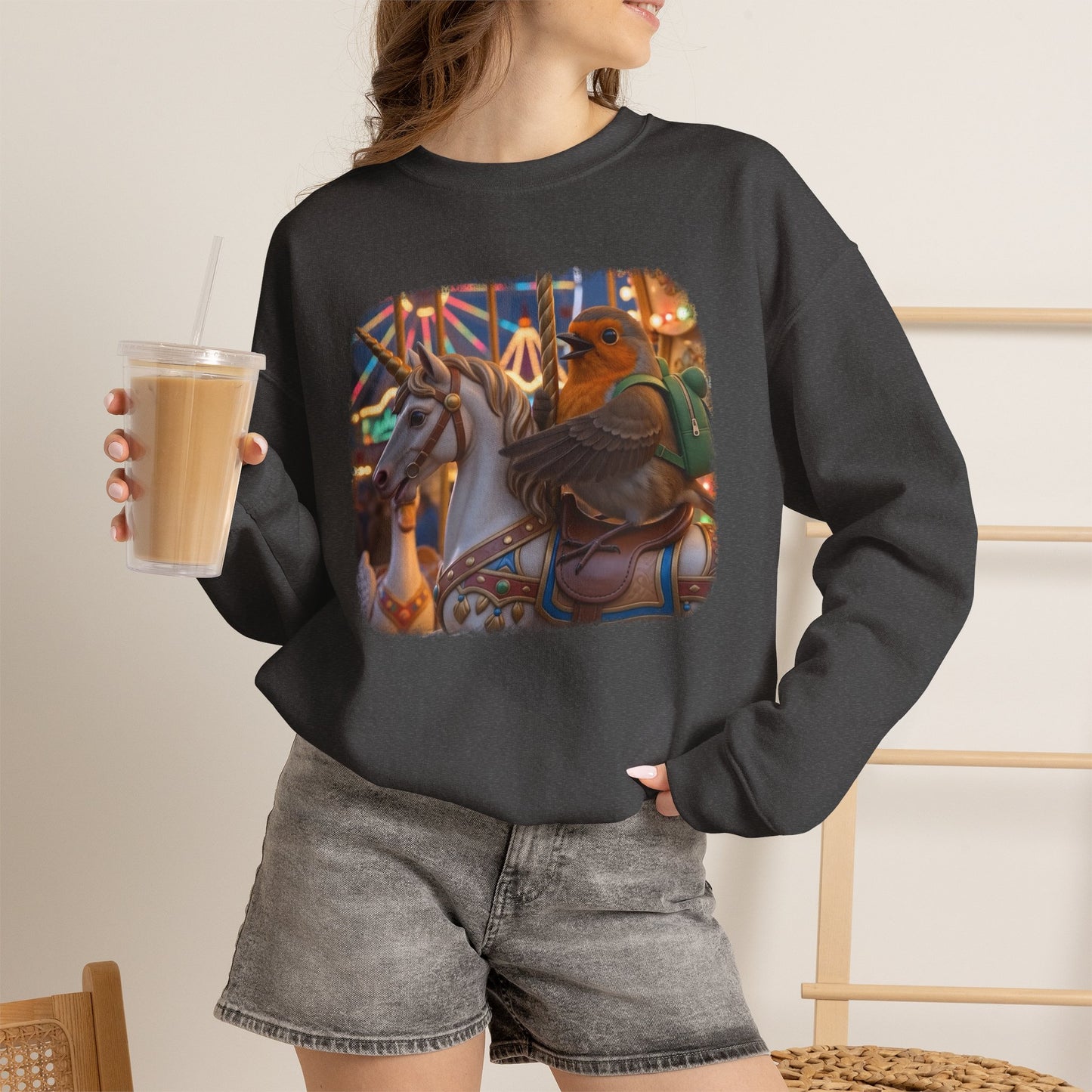 Robin Rosi Unicorn Carousel Premium Sweatshirt for Bird Lovers