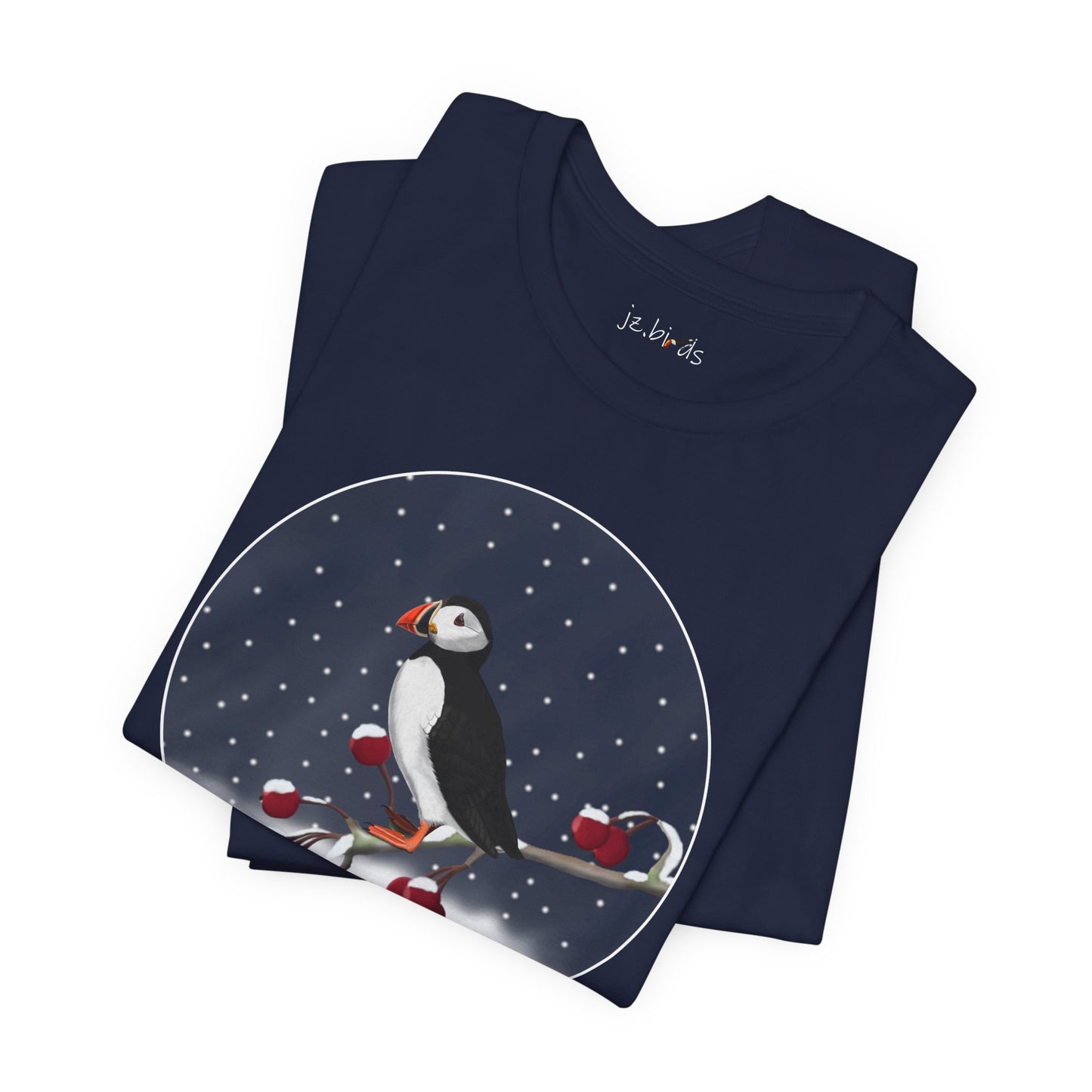 Puffin on a Winter Branch Birdwatcher Christmas Bird T-Shirt