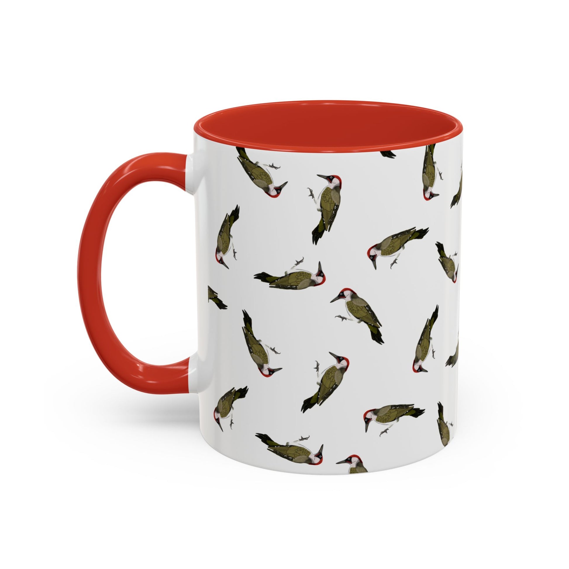 Grünspecht Tasse mit Streumuster | Vogelmotiv Kaffeebecher für Vogelbeobachter & Naturfreunde – Accent Coffee Mug,