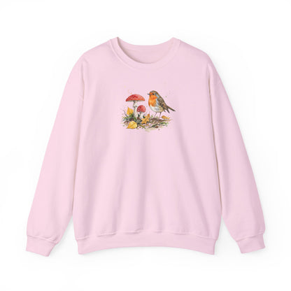 Rotkehlchen Herbst-Sweatshirt – Gemütlicher Pullover mit Herbstlaub & Fliegenpilzen