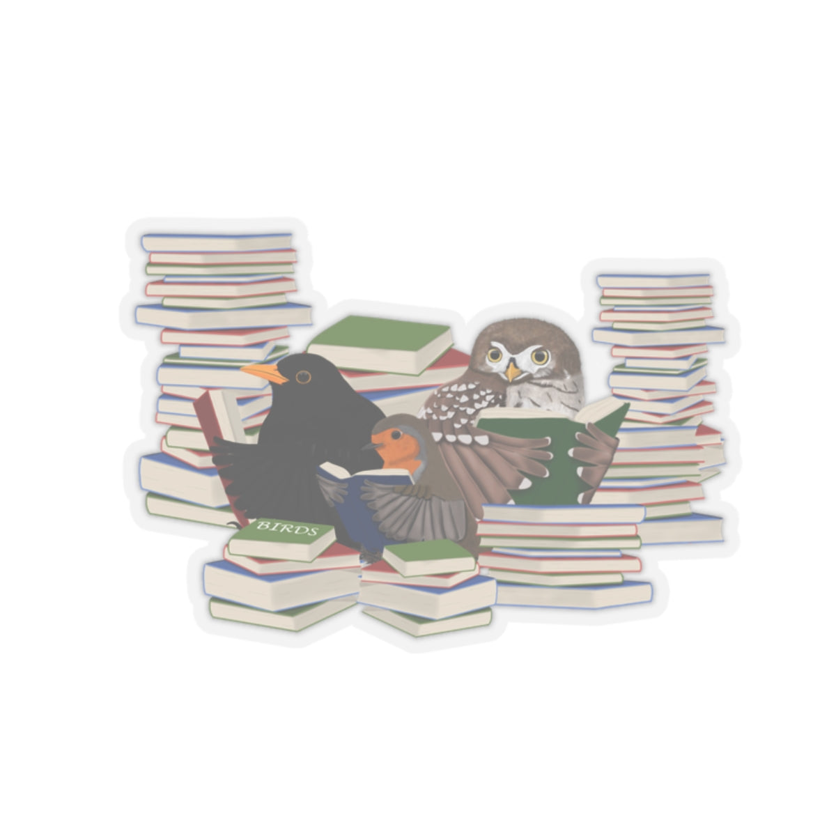 Robin Blackbird Owl Birds and Books Birdlover Bookworm Sticker
