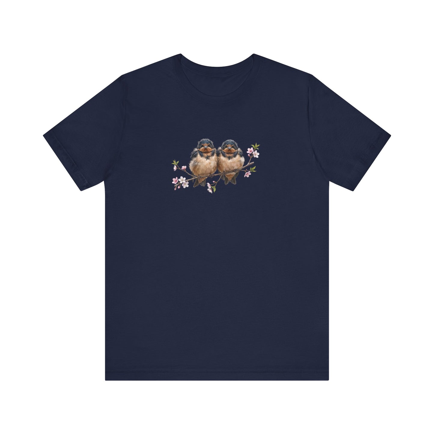 Barn Swallow Fledgling T-Shirt | Spring Blossoms Unisex Graphic Tee for Bird Watchers