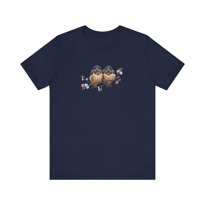 Barn Swallow Fledgling T-Shirt | Spring Blossoms Unisex Graphic Tee for Bird Watchers