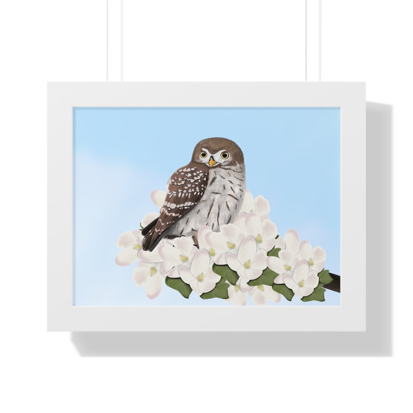 Little Owl Spring Blossoms Bird Framed Poster