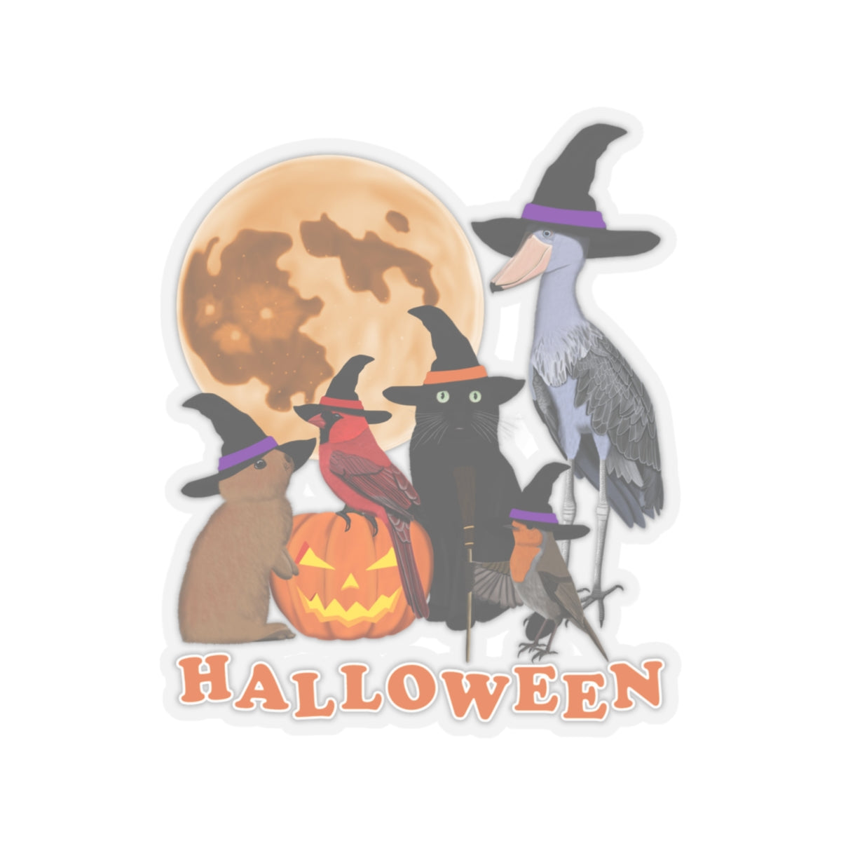 Cardinal Robin Shoebill with Cat and Bunny Halloween Bird Sticker