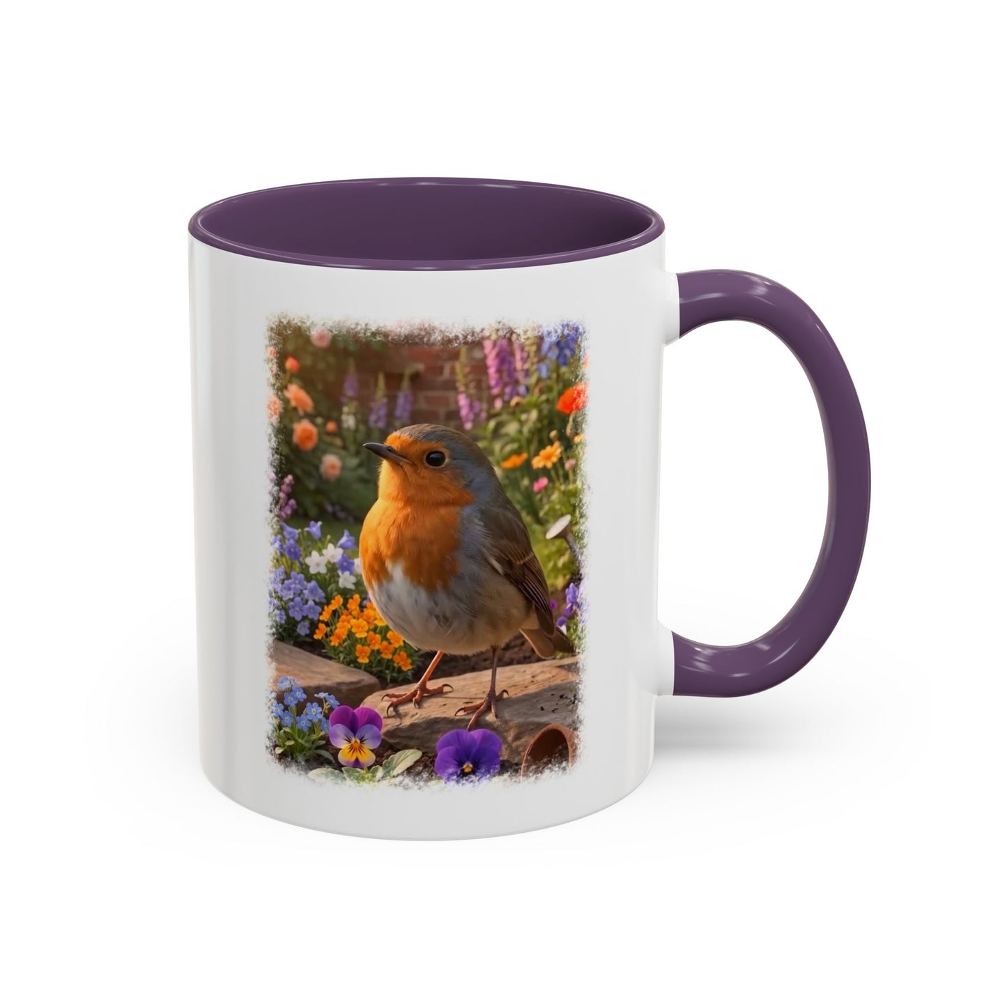 Robin Rosi Flower Bed Mug - Cute Backyard Bird Watcher Gift