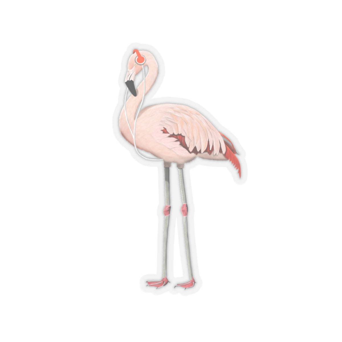 Flamingo Bird with Music Headphones Sticker
