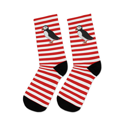 Puffin Stripes Red White Birding & Birdwatching Bird Socks