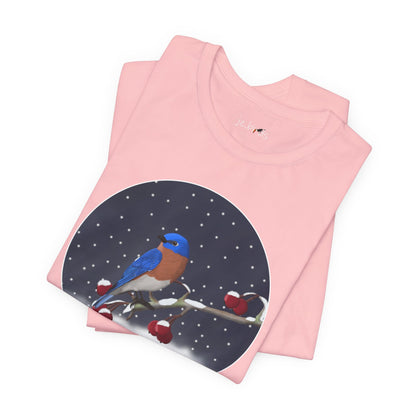 Bluebird on a Winter Branch Birdwatcher Christmas Bird T-Shirt