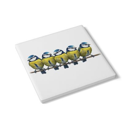 Blaumeisen Keramik-Untersetzer Vogelmotiv Weiß