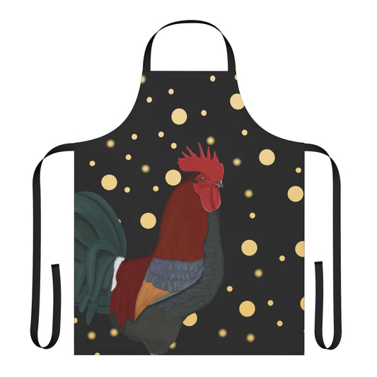 Rooster Golden Dots Birdlover Bird Art Apron Black