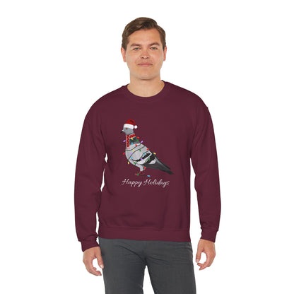 Pigeon with Fairy Lights as Santa Happy Holidays Birdwatcher Christmas Bird Sweatshirt