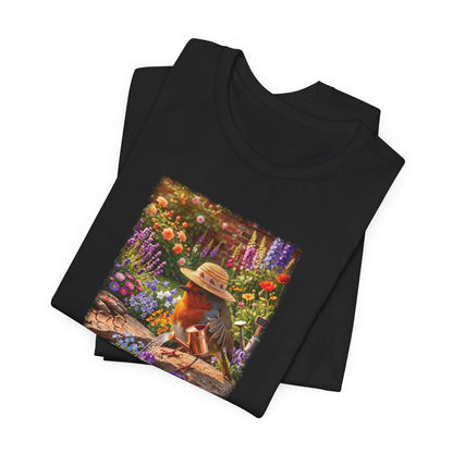 Robin Rosi Watering Flowers T-Shirt for Bird Lovers