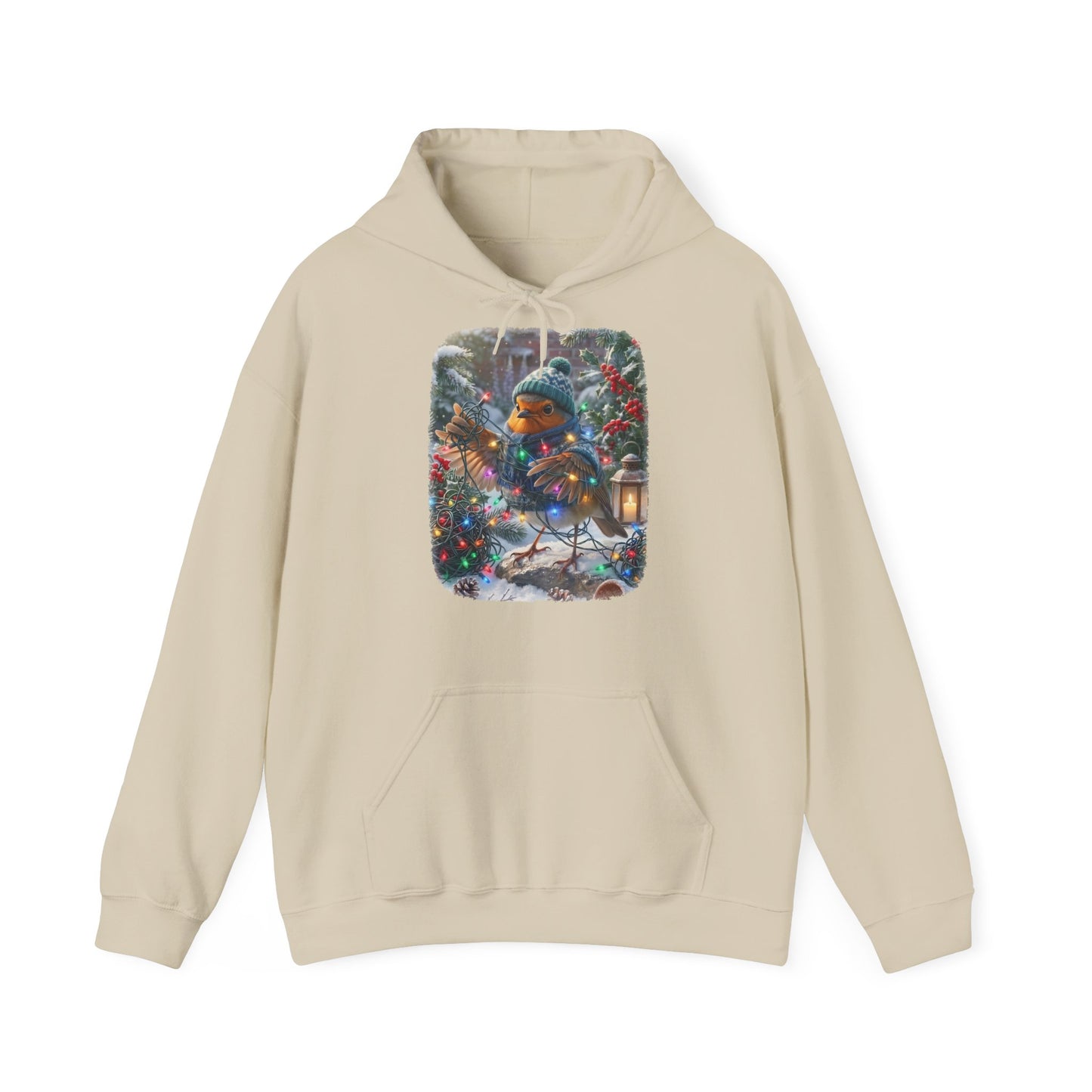 Premium Hoodie Rosi Rotkehlchen und die Lichterkette im Garten