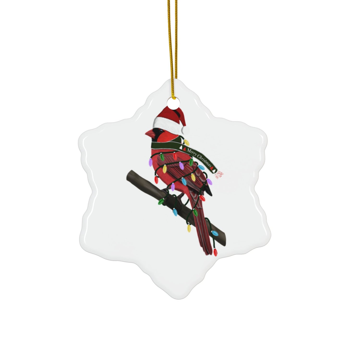 Cardinal as Santa Ceramic Bird Christmas Ornament | Durable Double-Sided Bird Lover Decor