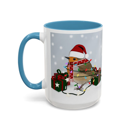 European Robin with Christmas Hat and Scarf Snow Bird Coffee Mug