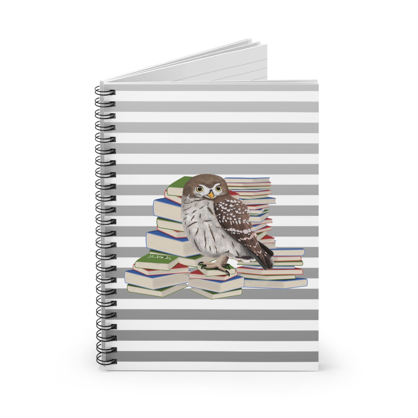 Owl Bird with Books Birdlover Bookworm Spiral Notebook Ruled Line 6" x 8"