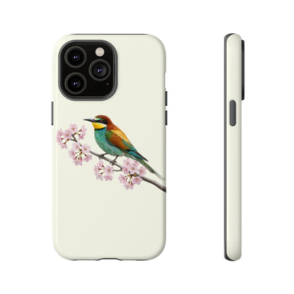 Bienenfresser Handyhülle in Cremeweiß | Florales Kirschblüten Vogel-Motiv für iPhone & Google Pixel