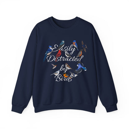 Easily Distracted by Birds Blue Jay Cardinal Hummingbird Birdlover Sweatshirt