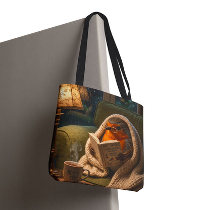 Rosi Rotkehlchen liest ein Buch Stofftasche | Beidseitig bedruckte Tragetasche