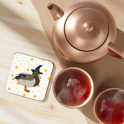 Mallard Orange Dots Halloween Bird Hardboard Coaster