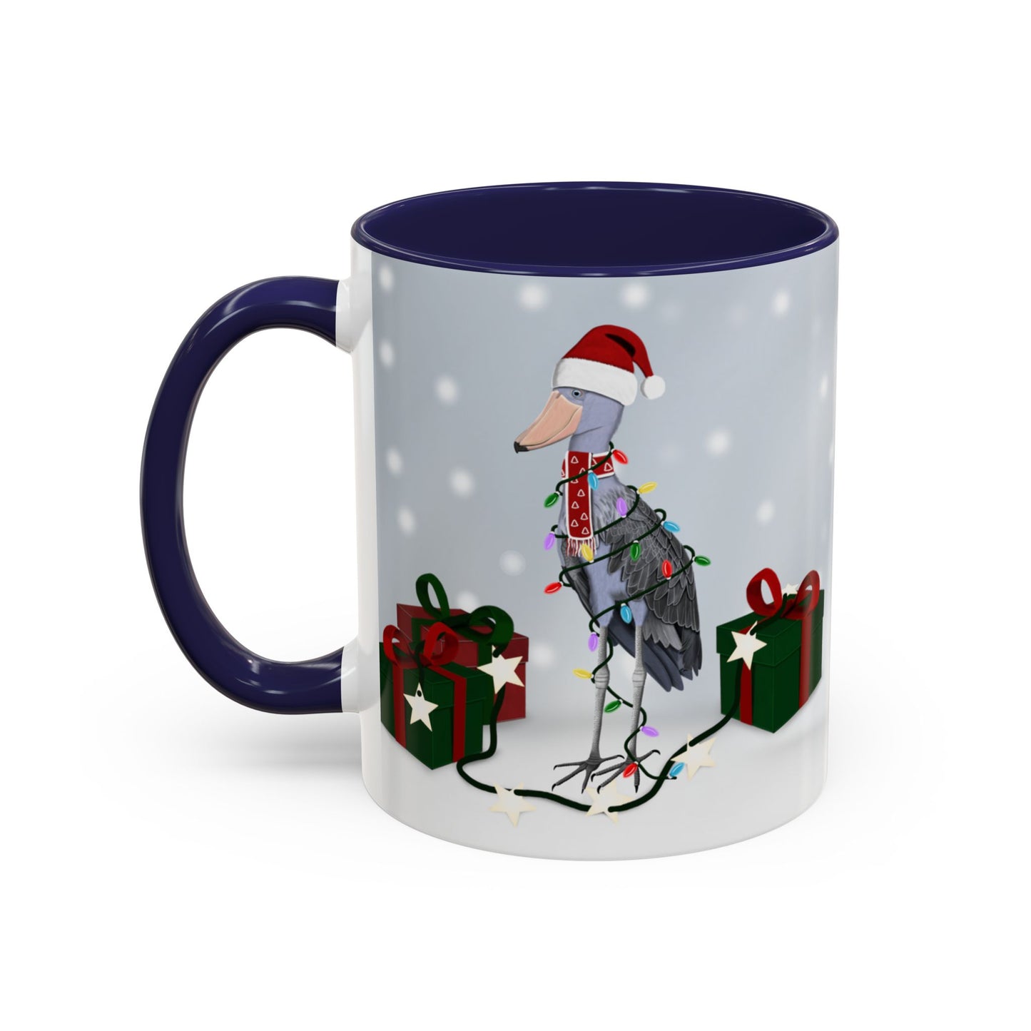 Shoebill with Christmas Hat and Scarf Snow Bird Coffee Mug