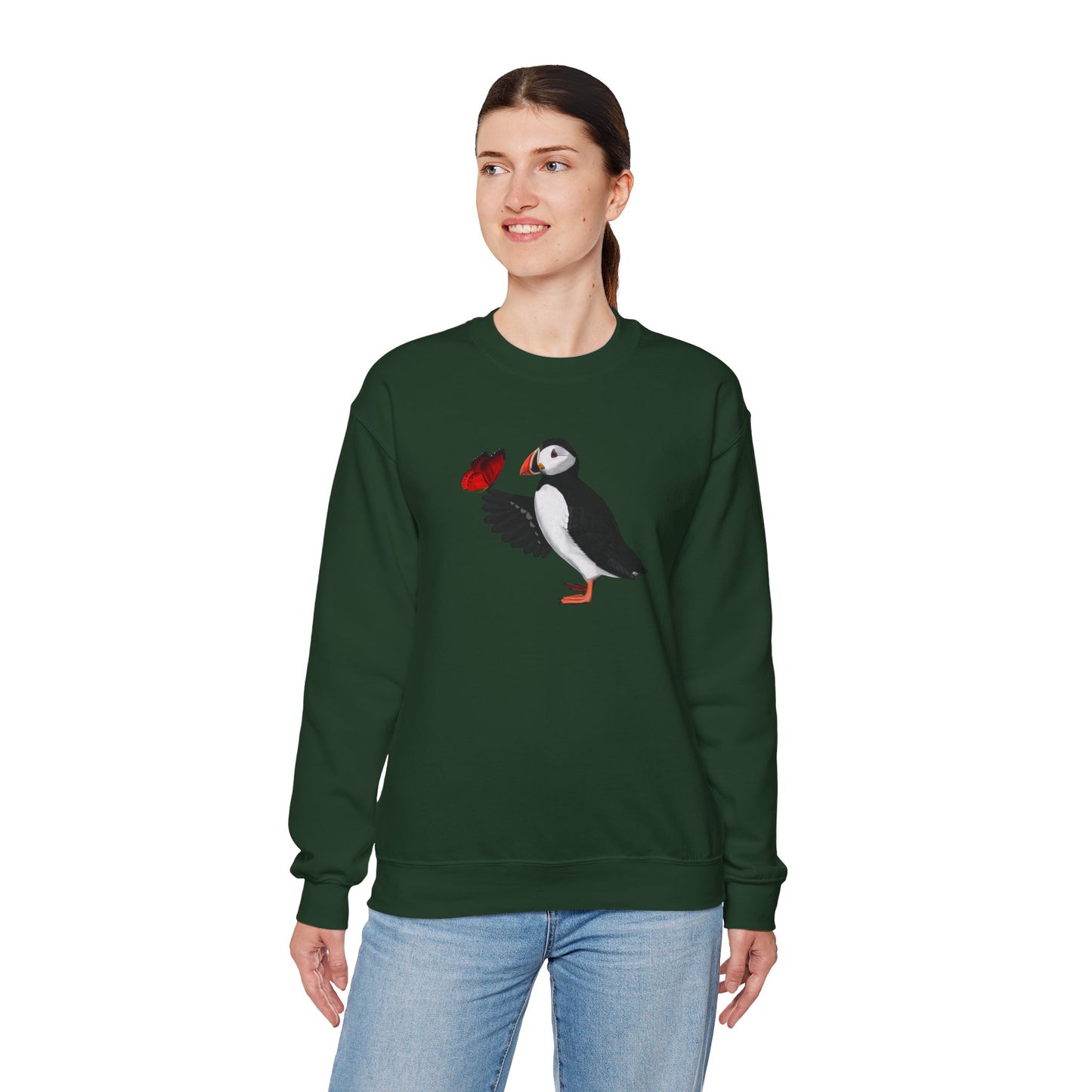 Puffin with Butterfly Bird Birding & Birdwatching Sweatshirt