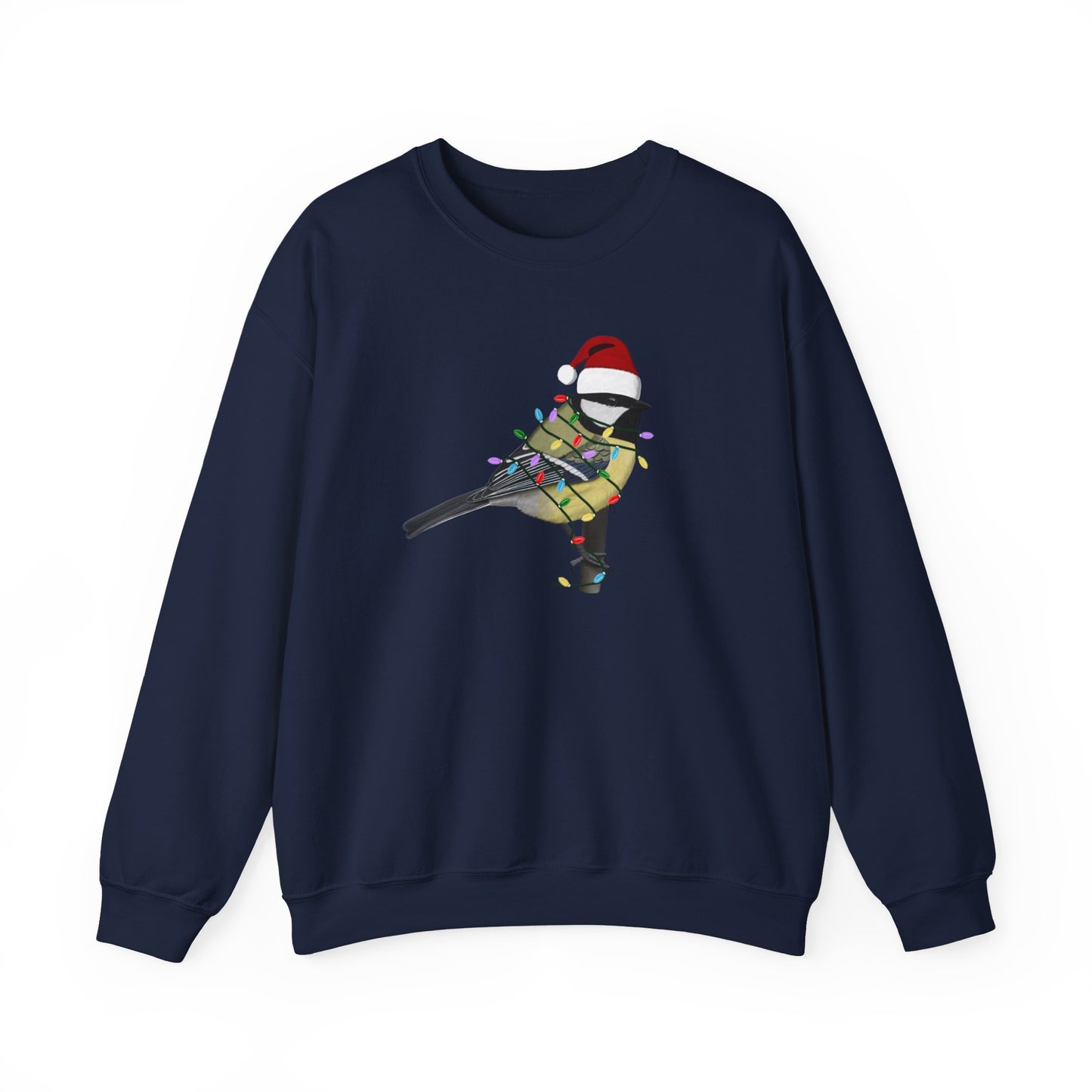 Chickadee with Fairy Lights Santa Claus Christmas Bird Sweatshirt