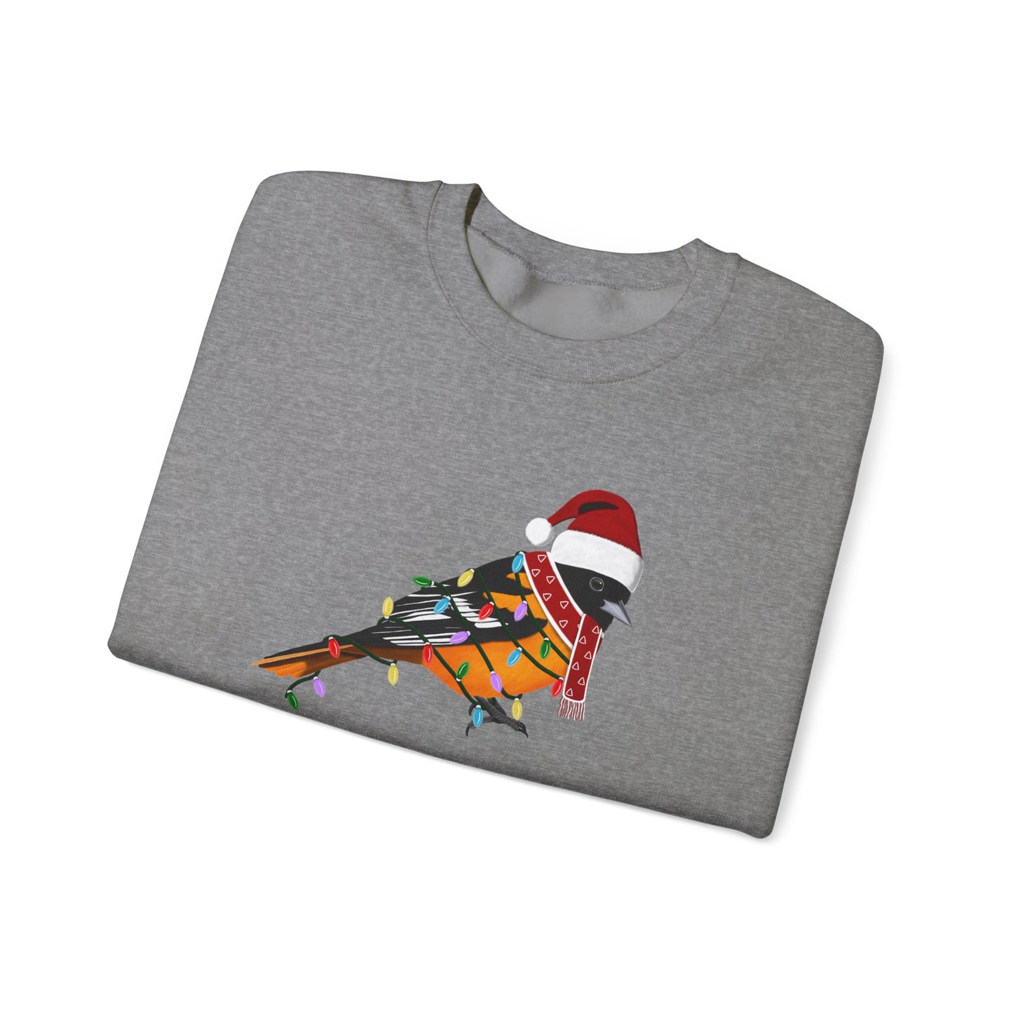 Baltimore Oriole with Fairy Lights Santa Claus Christmas Bird Sweatshirt