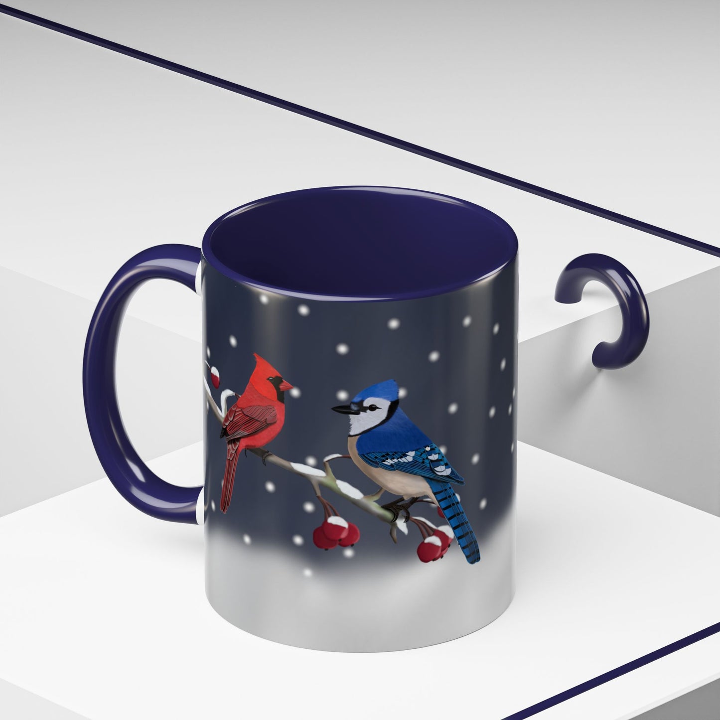 Blue Jay and Cardinal Bird Coffee Mug | Ceramic Christmas Gift for Bird Lovers