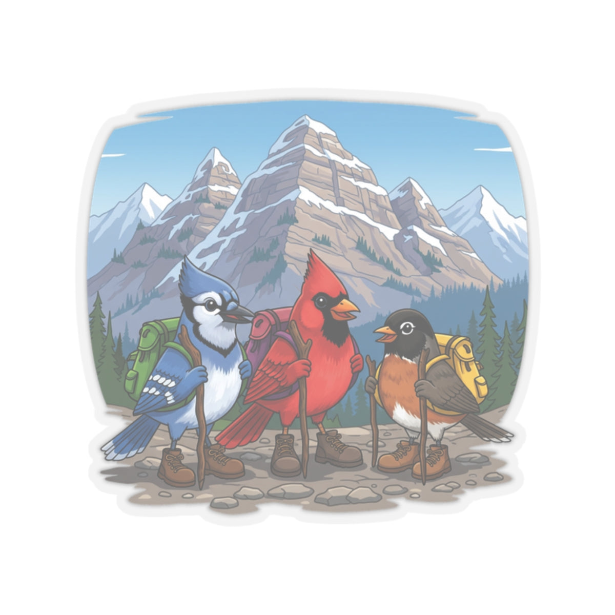 Blue Jay Cardinal Robin Hiking Kiss-Cut Sticker for Bird Watchers and Hiking Lovers
