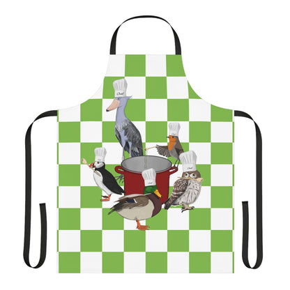 Birds Cooking Kitchen Chef Apron Green and White Checkered