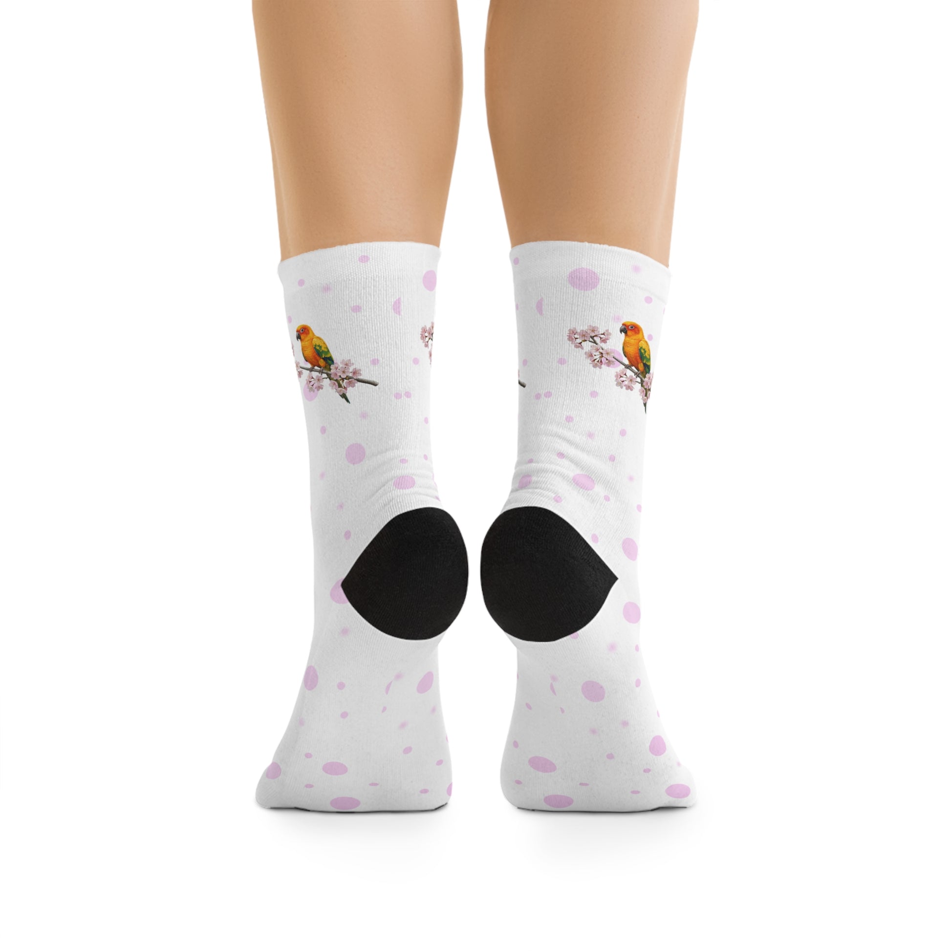 Conure Socks – Sun Cherry Blossom White | Floral Birdwatching Gift