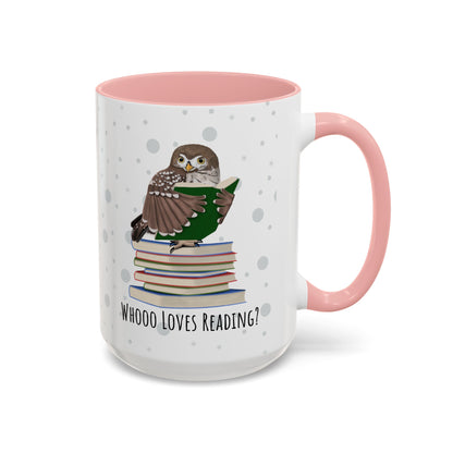 Whooo Loves Reading Owl Teacher Mug – Two-Tone Librarian & Book Lover Cup