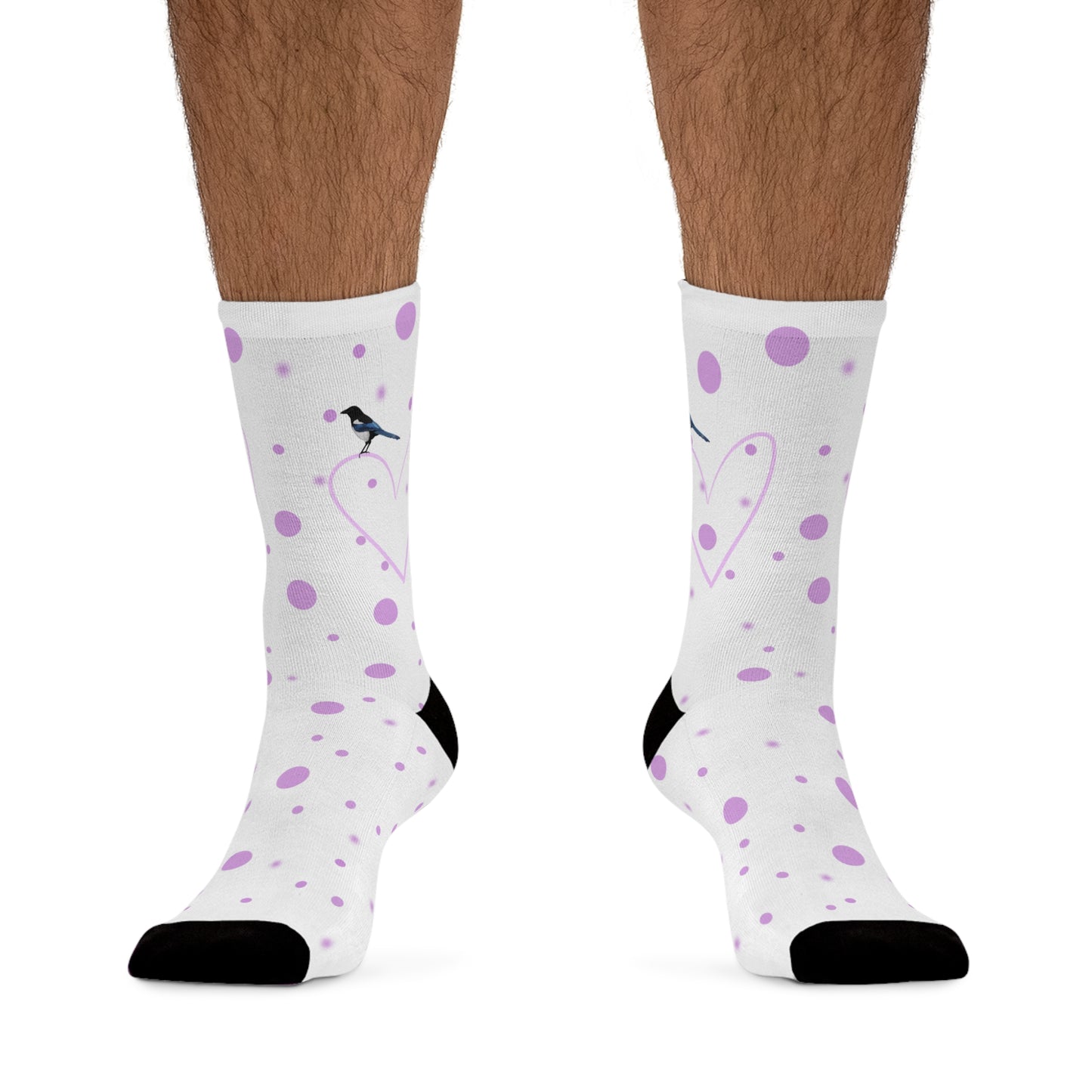 Magpie Valentine's Day Pink Heart and Dots Bird Socks White