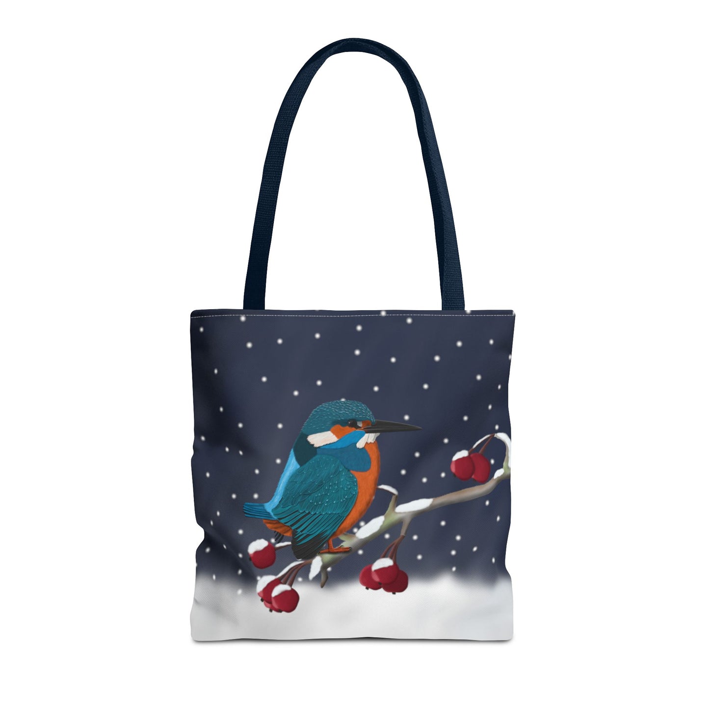 Kingfisher on a Winter Branch Christmas Bird Tote Bag 16"x16"