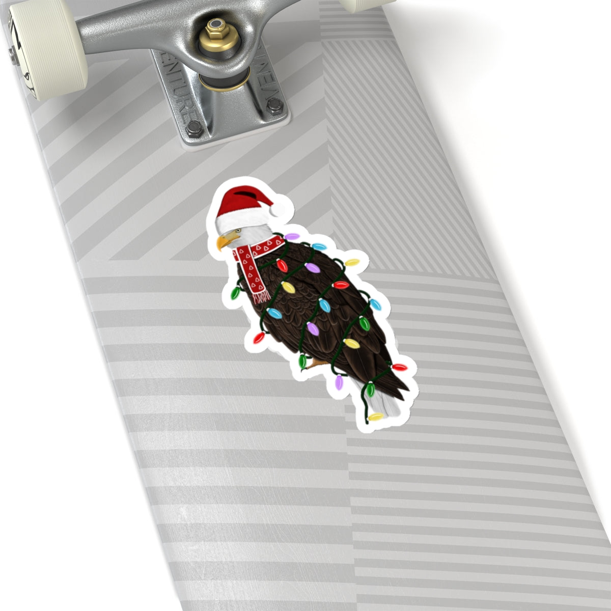 Bald Eagle with Fairy Lights Santa Claus Hat and Scarf Christmas Bird Sticker