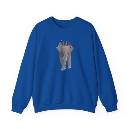 Elephant with Birds Cardinal Blue Jay Bluebird Tree Swallow Sweatshirt